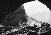 looking out of cave entrance