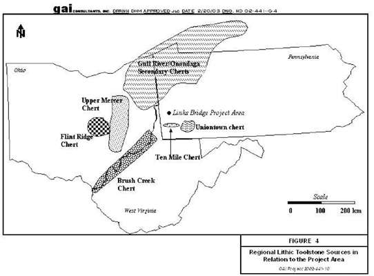 Meadowcroft Rockshelter flint sources map