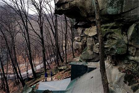 Meadowcroft Rockshelter view to road