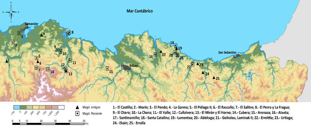 map of archeological sites in Cantabria