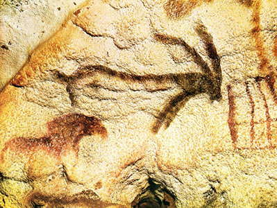small horses and black ibexes lascaux