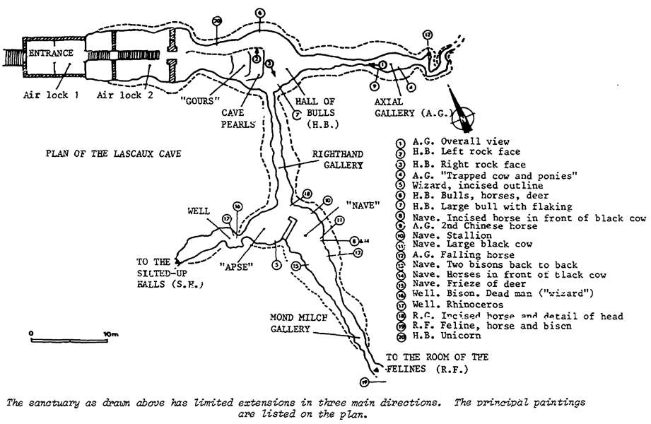 plan of Lascaux showing main features and art