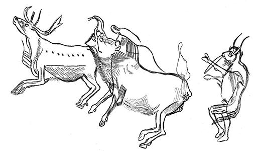 trois freres nose flute, bison, reindeer