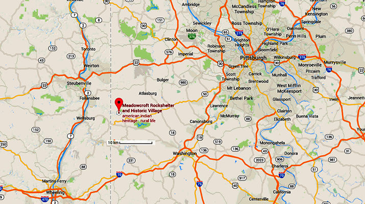 Meadowcroft Rockshelter map