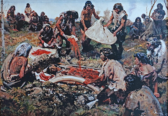 Mammoth hunter burial scene