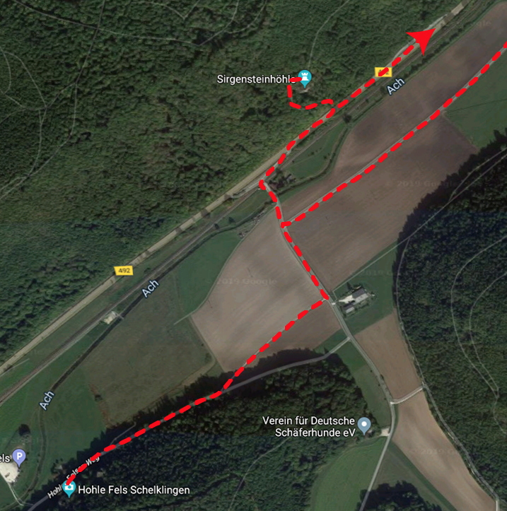 route from hohle fels to sirgenstein