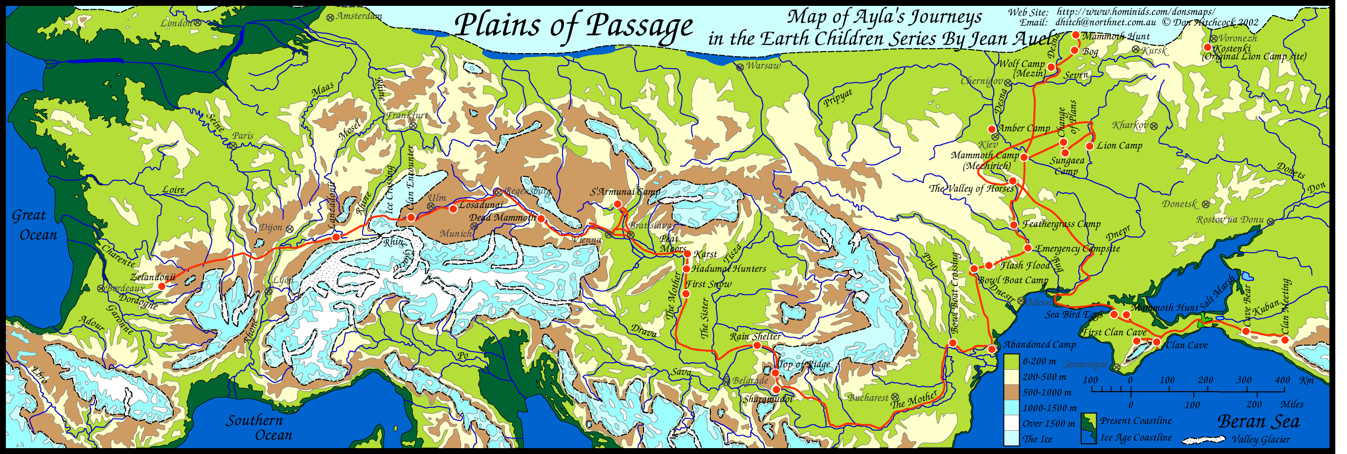 Earth Children Maps - All of Ayla's journeys including Plains of Passage